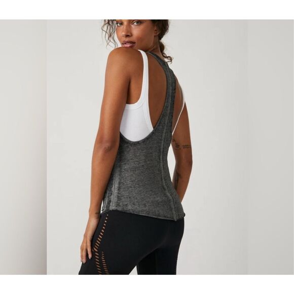 Free People FP Movement Exhale Tank gray Racerback Active Top large NEW - Picture 3 of 10